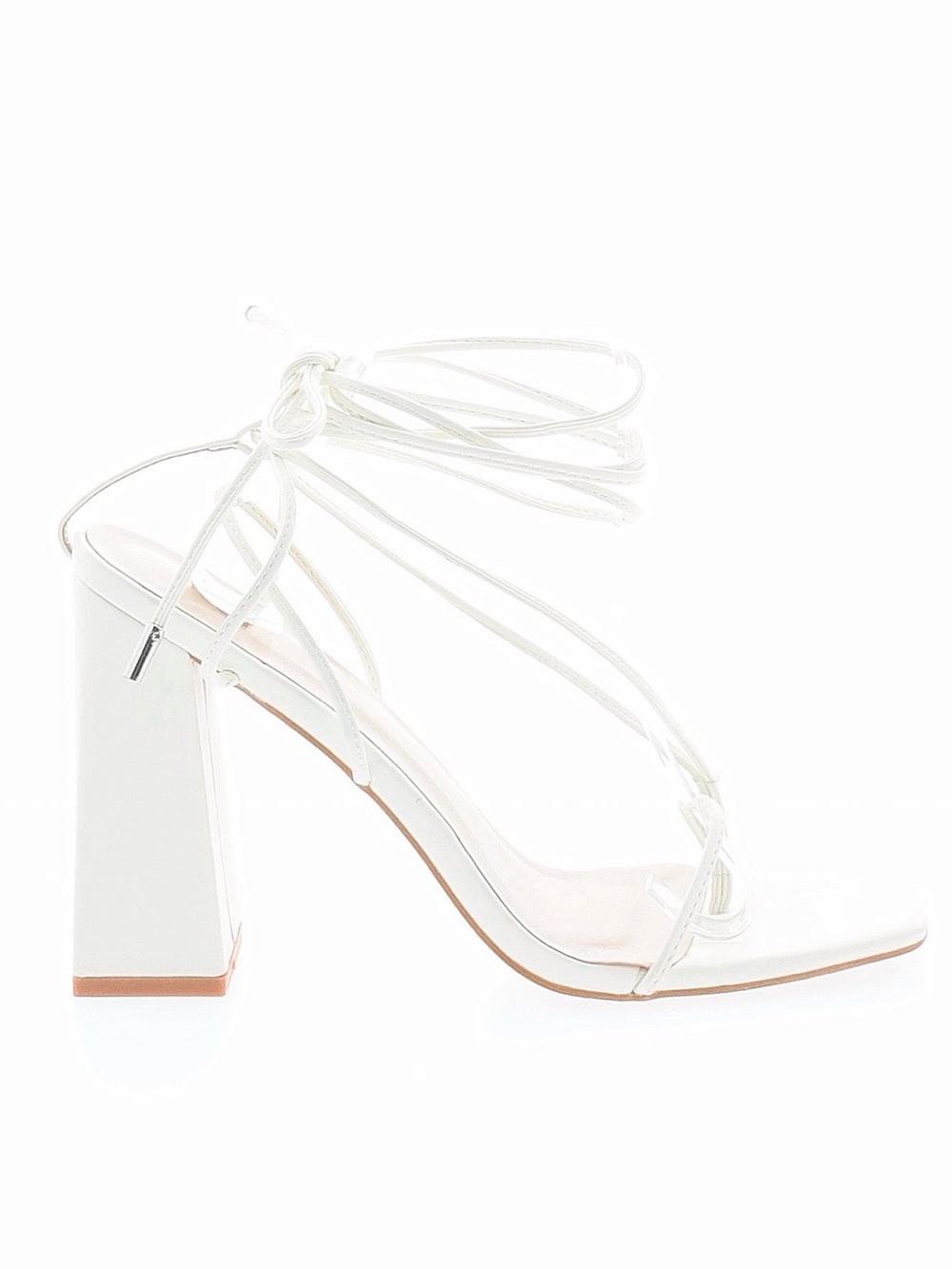 PrettyLittleThing White Lace-Up Block Heel Sandals
